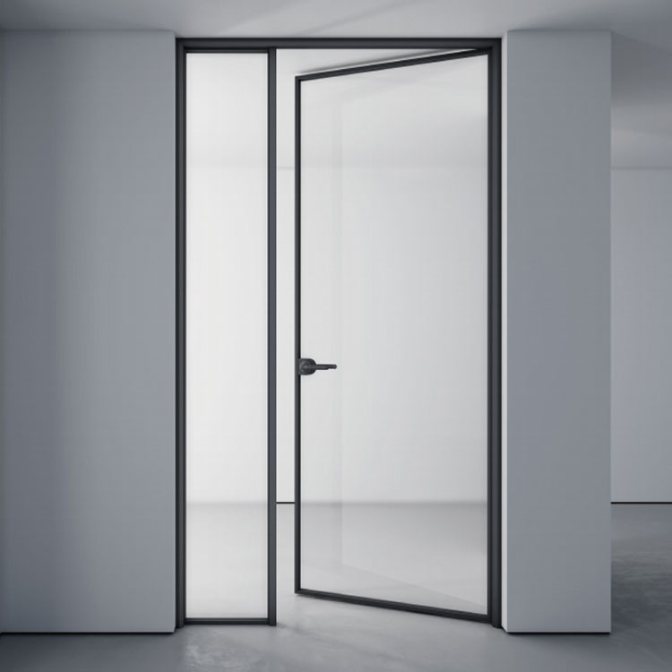 Swing Doors For Office Black Aluminium Frame Single Glass Modern Interior Design With Matt Black Frame 8mm Glass