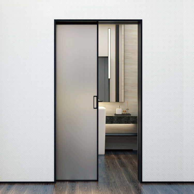 HDSAFE Frame Sliding Glass Pocket Door Hidden Sliding Door Design Hidden Sliding Pocket Door with Black Aluminium