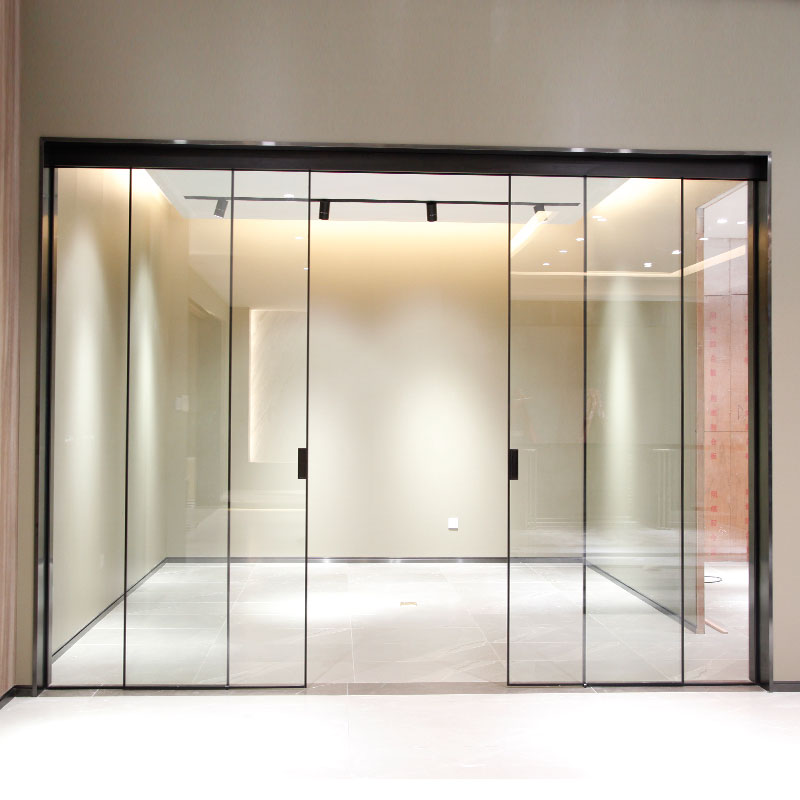 Sliding Glass Door With Black Frame Telescopic Sliding Glaze Door For Interior Home Design Made in China