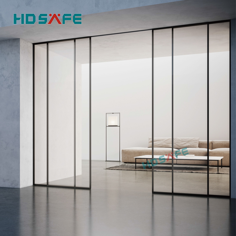 Sliding Glass Door With Black Frame Telescopic Sliding Glaze Door For Interior Home Design Made in China