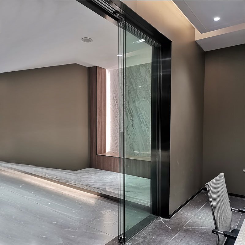 HDSAFE Interior Black Slim Narrow Frame Aluminum Sliding Door For Kitchen Office Living Room Panel Balcony Sliding Glass Door