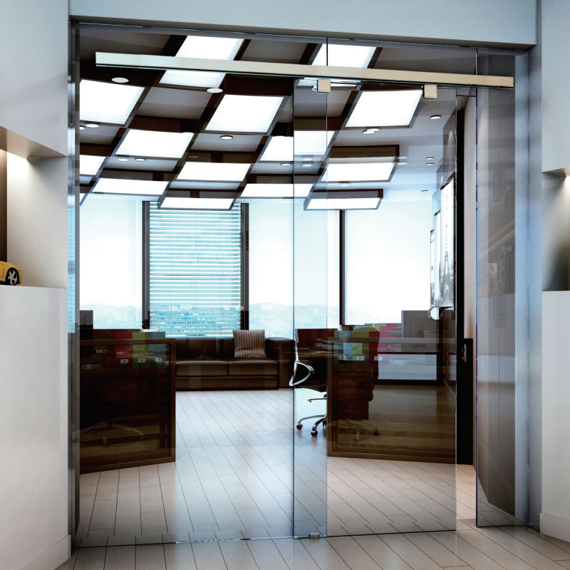 HDSAFE Soft Closing Synchronous Black Frame Film  Glass Aluminum Sliding Door Office  Glass Door