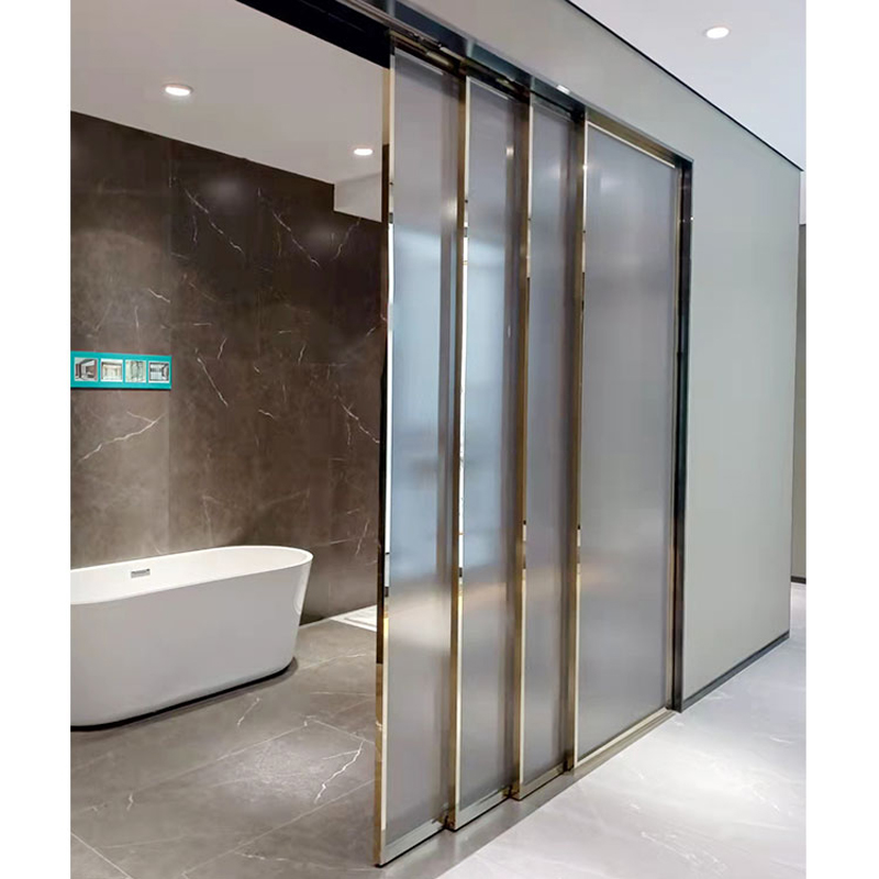 Household Balcony Wall Mounted Wardrobe Kitchen Glass Sliding Door Internal Aluminum Profile Golden Frame Sliding Glass Door