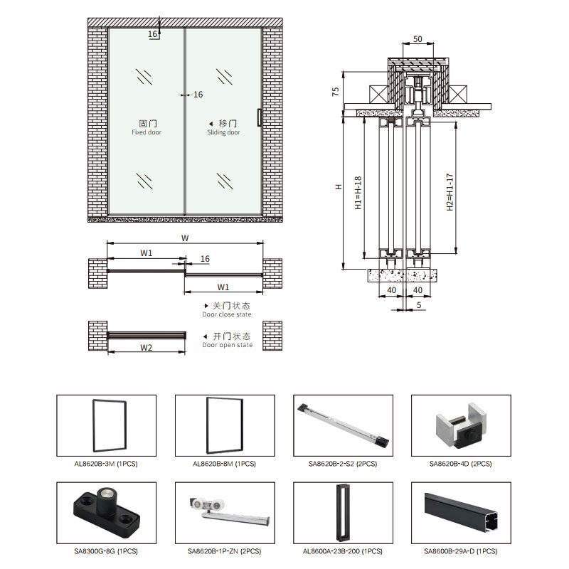 HDSAFE  Aluminium Sliding Glass Doors  2 Panel Door Roller Track Hardware System Black Frame Glass Door White Frame  Door With Lock