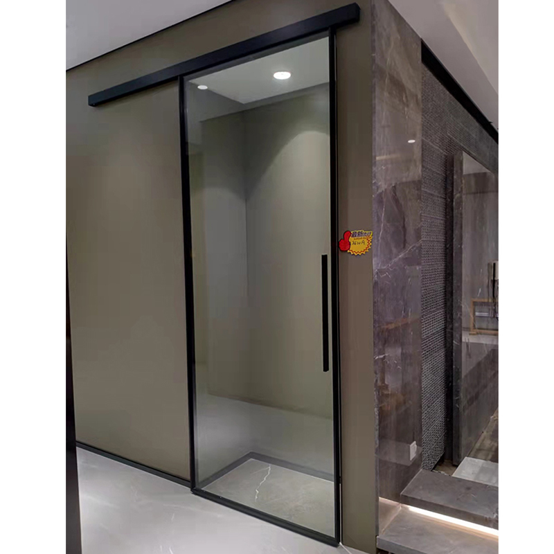 HDSAFE Interior Glass Door Black Frame Sliding Glass Door Soft Close Glass Sliding Barn Door Hardware Trackless Sliding Door
