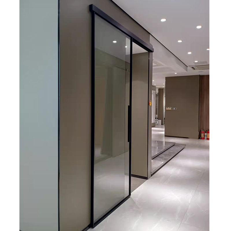 HDSAFE Interior Glass Door Black Frame Sliding Glass Door Soft Close Glass Sliding Barn Door Hardware Trackless Sliding Door