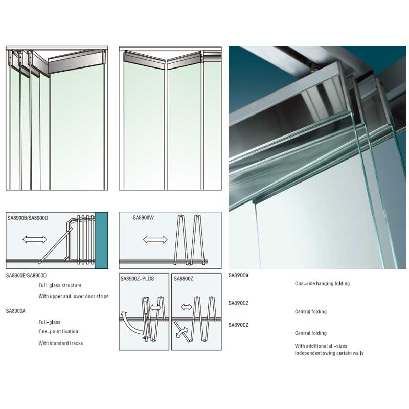  Frameless Aluminum Glass Partition Folding Door Interior Room Divider Balcony Sliding Glass Partition Door