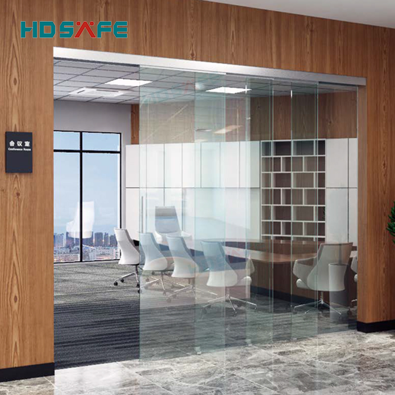 New Design Tempered Soft Closing Frameless Sliding Door 4 Panel Office Synchronous Glass Door