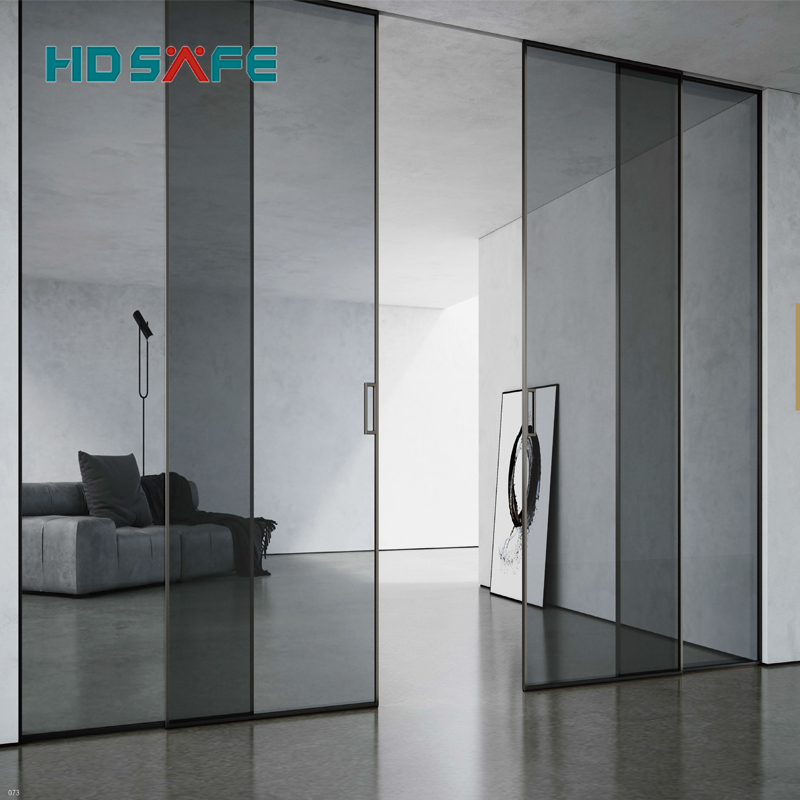HDSAFE Black Frame Sliding Glass Door Interior Sliding Glass Door Living Room Double Glass Aluminum Sliding Door Soft Closing Room Door