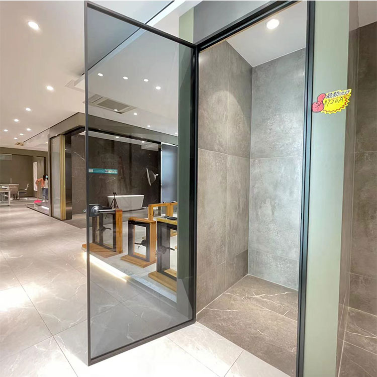 HDSAFE Interior Door Aluminum Casement Glass Room Door Office Kitchen Bathroom Black Frame 8mm Gary Glass Swing Door