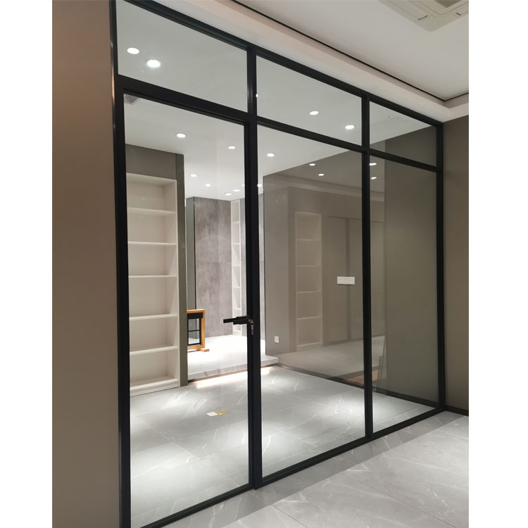 Complete Office System Security Door 8 mm Tempered Glass Aluminum Frame Glass Glass Flush Door