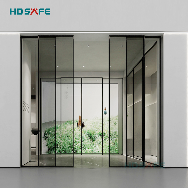 HDSAFE Black Frame Sliding Glass Door Office Living Room Double Glass Aluminum Sliding Door Balcony Sliding Glass Door