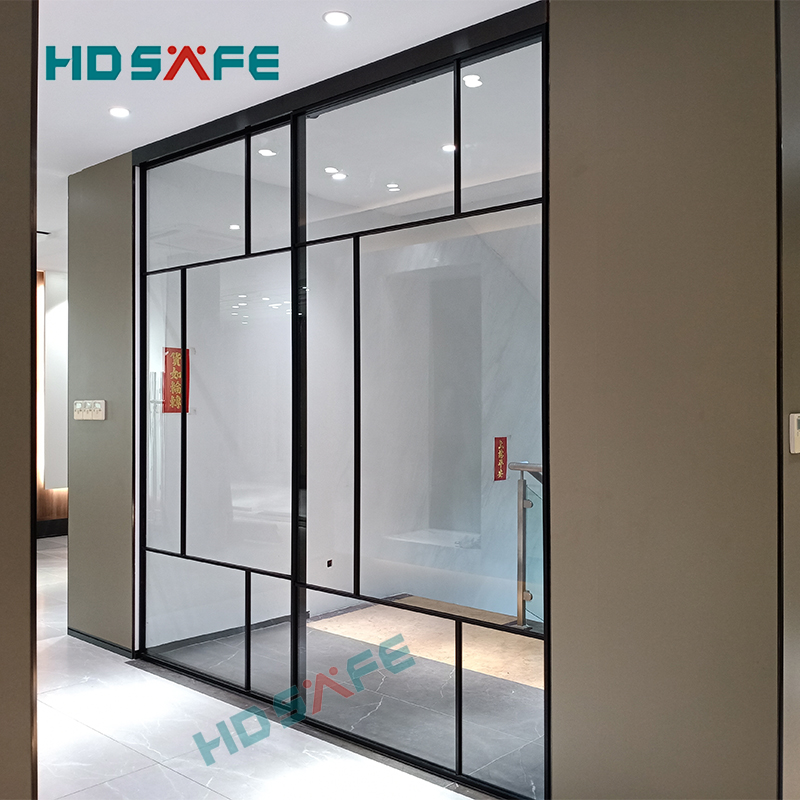 Modern Design Automatic Sliding Door Sensor Flush Sliding Glass Door Automatic Matte Black Frame Automatic Sliding Glass Doors