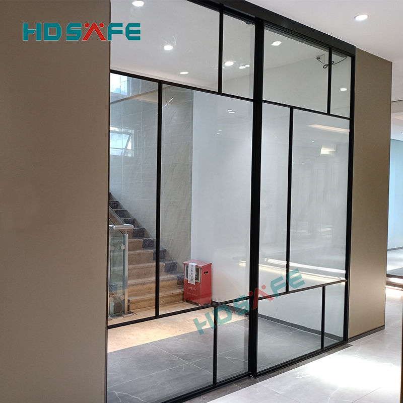 Modern Design Automatic Sliding Door Sensor Flush Sliding Glass Door Automatic Matte Black Frame Automatic Sliding Glass Doors