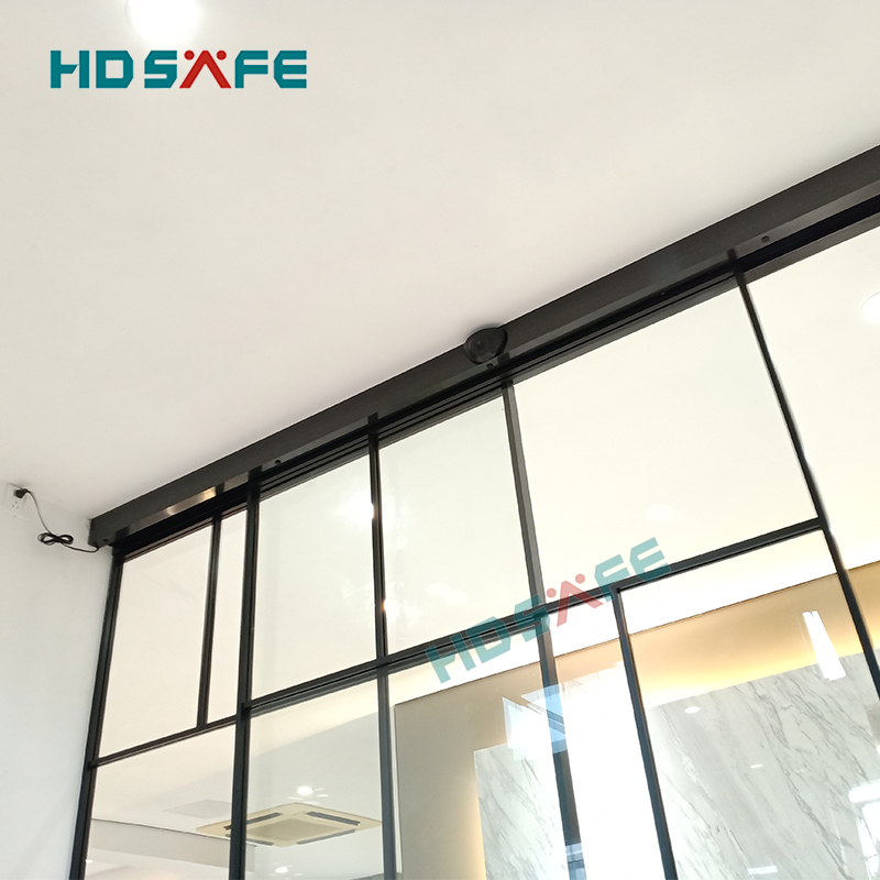 Modern Design Automatic Sliding Door Sensor Flush Sliding Glass Door Automatic Matte Black Frame Automatic Sliding Glass Doors