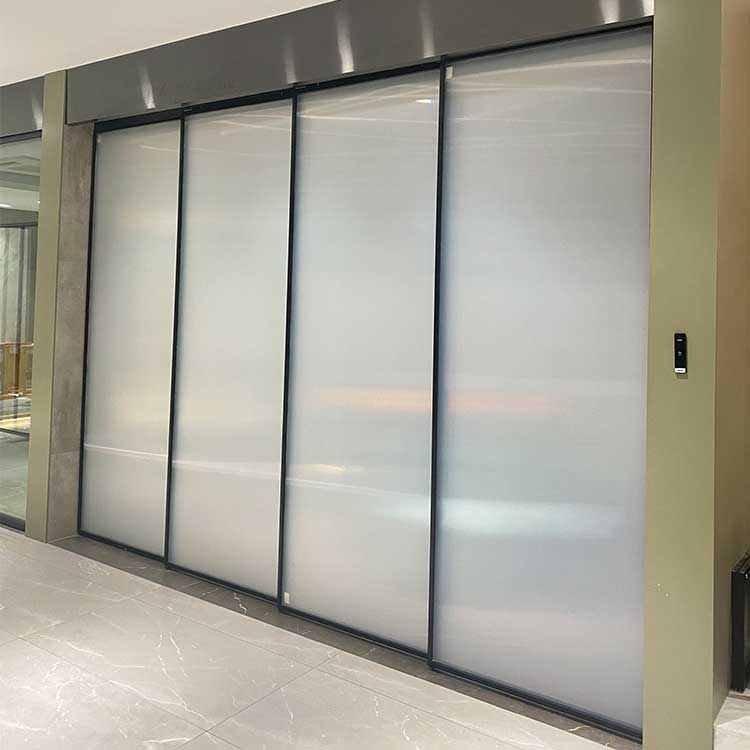 Synchronous Soft Closing Sliding Door Smart Glass Sliding Door  Slim Black Frame Villa House Patio Door Aluminium  Black Glass Office Door