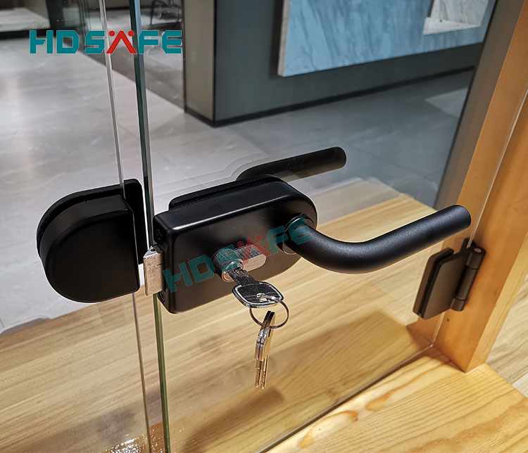 Glass Door Lock Manufacturers 304/316 Stainless Steel Glass Door Lock Black Aluminum Europe Office 8-12mm Gass Door Security Lock Handle