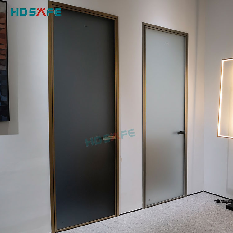 HDSAFE Interior Door Aluminum Casement Glass Room Door Office Kitchen Bathroom Black Frame 8mm Gary Glass Swing Door
