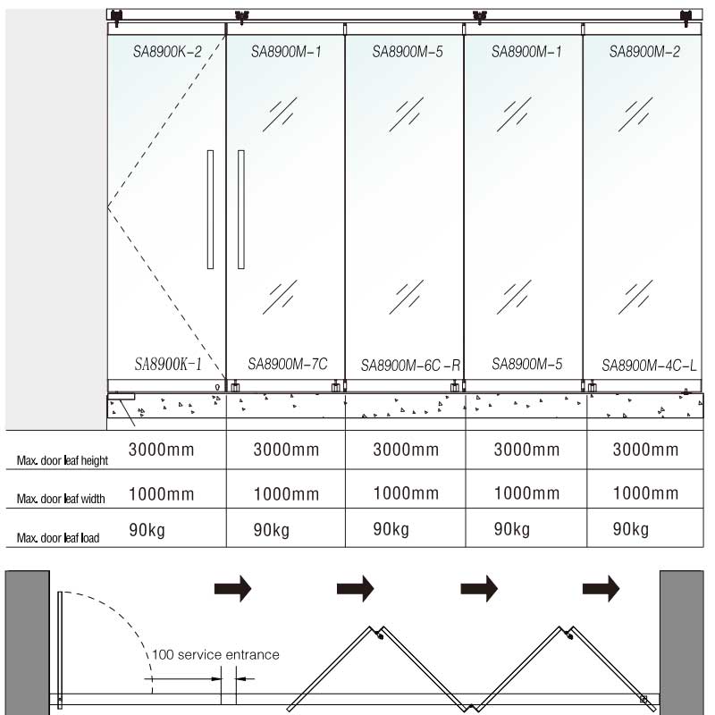 HDSAFE Folding Partion Glass Door SA8900M-C