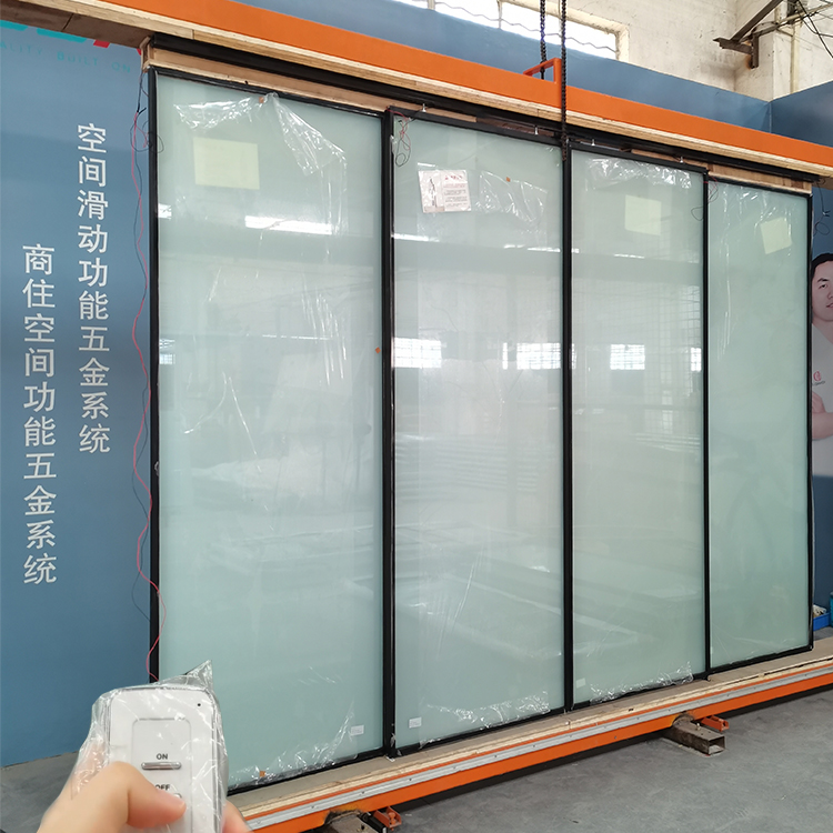 Switchable Smart Glass Double Opening With Black Slim Frame Sliding Door