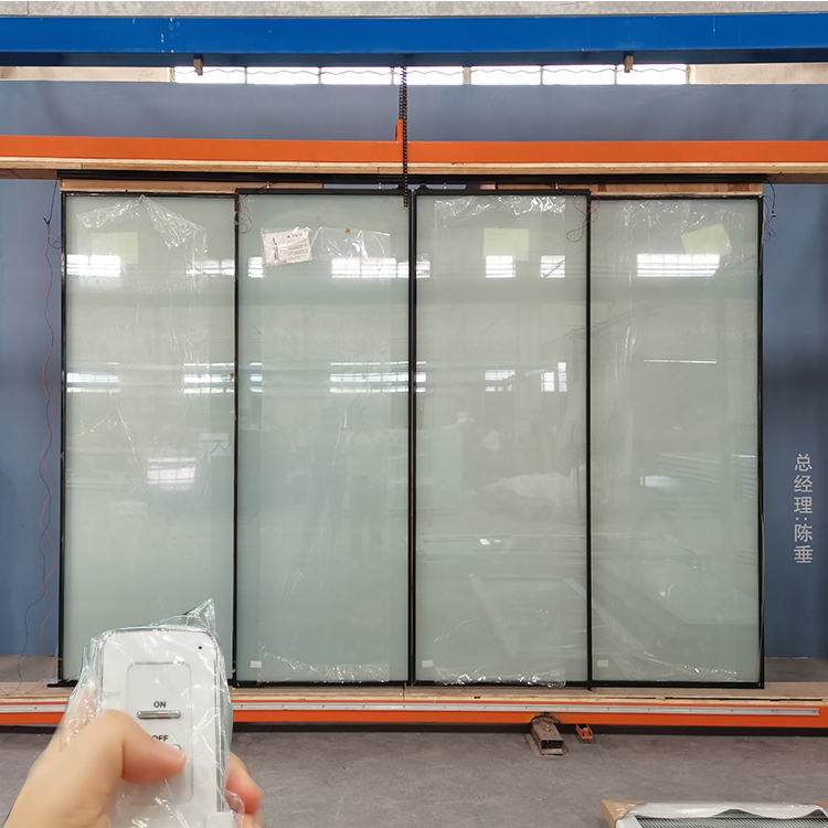 Soft Closing Black Slim Frame Electric Sliding Glass Doors For Balcony Office Switchable Smart Glass Door Aluminium Black Glass