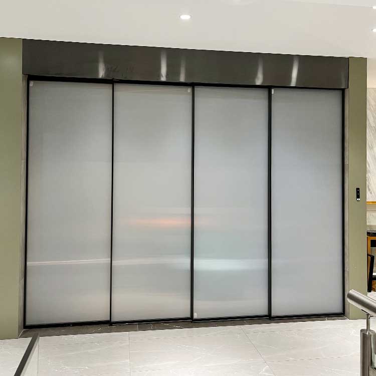 HDSAFE Aluminum Frame Black Sliding Glass Doors Interior Frosted Glass Sliding Door System