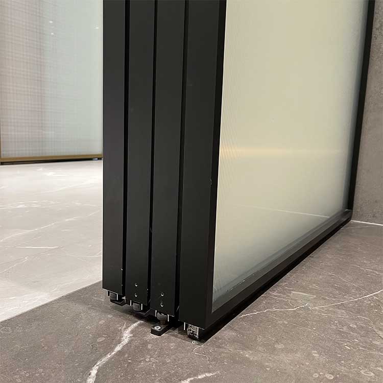 HDSAFE Aluminum Frame Black Sliding Glass Doors Interior Frosted Glass Sliding Door System