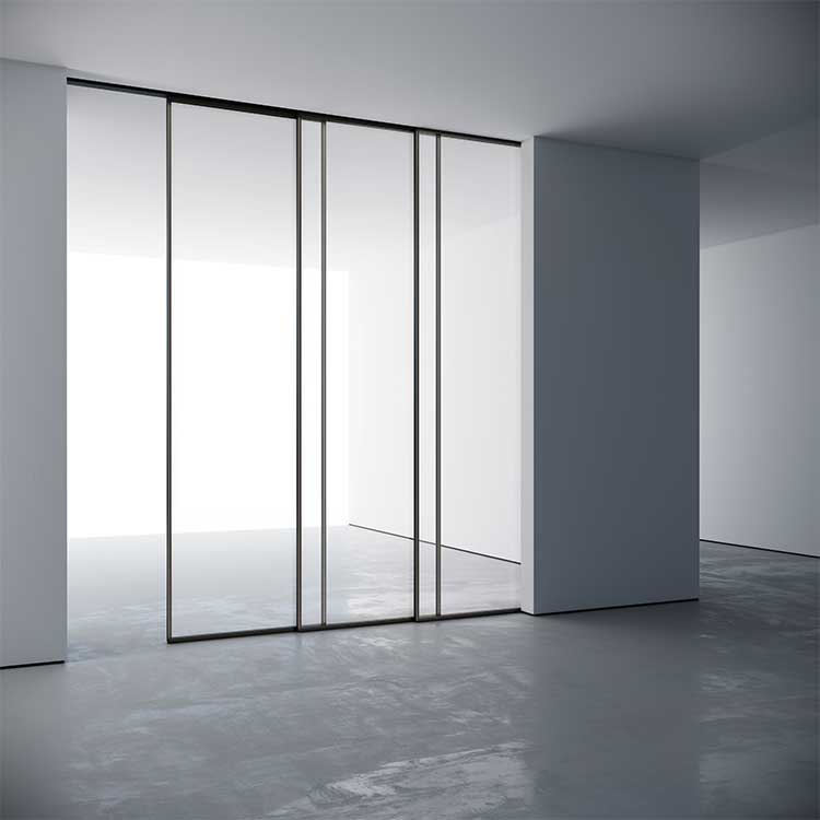 Interior Slim Frame Sliding Door Telescopic Patio Exterior Black Synchronous Soft Closing Aluminum Sliding Glass Door