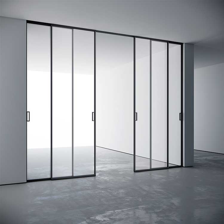 Interior Slim Frame Sliding Door Telescopic Patio Exterior Black Synchronous Soft Closing Aluminum Sliding Glass Door