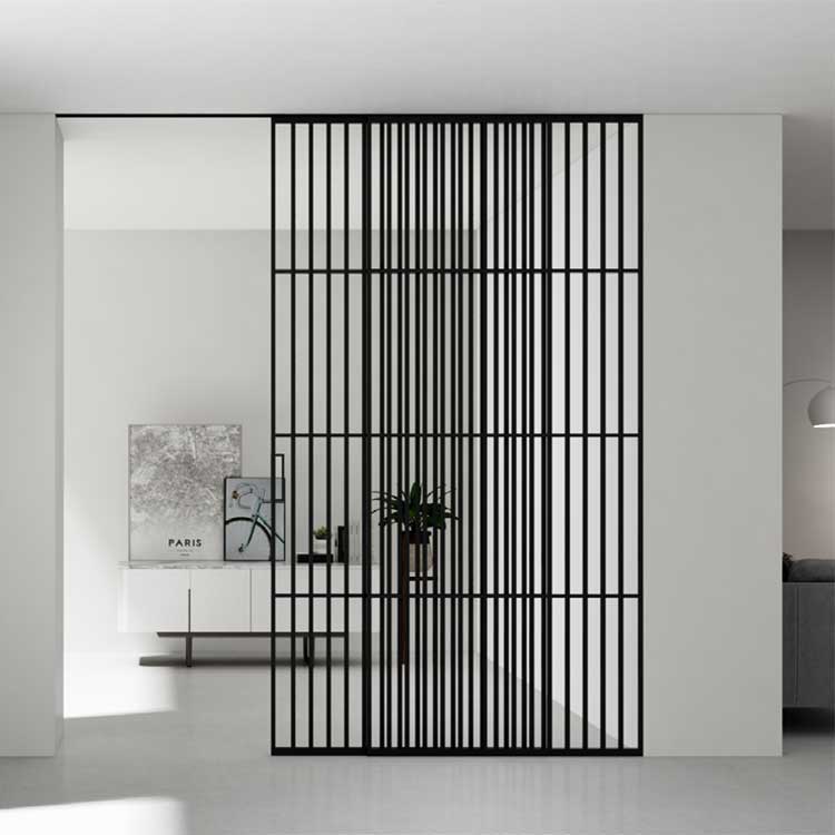 HDSAFE Black Frame Sliding Glass Door Glass Sliding Door Black Narrow Frame Soft Closing Living Room Partition Wall Glass Door