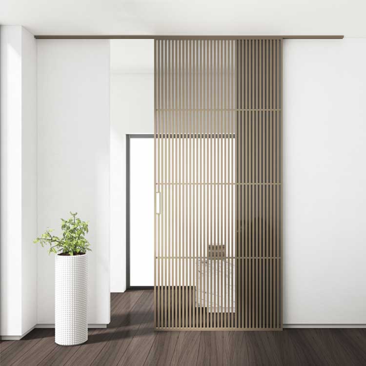 Golden Panel Frosted Glass Interior Door Narrow Frame Aluminum Track Tempered 8mm Glass Sliding Doors Interior