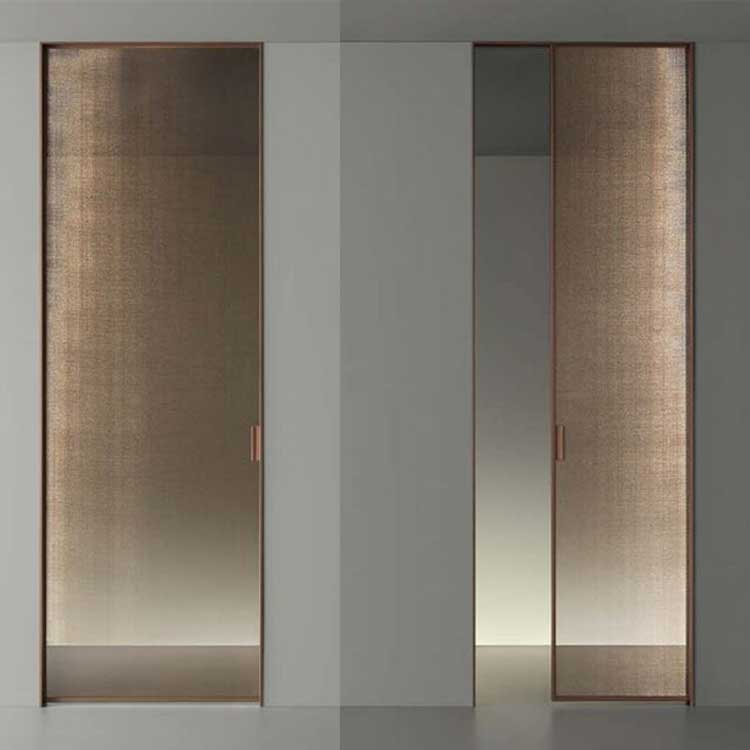 Golden Panel Frosted Glass Interior Door Narrow Frame Aluminum Track Tempered 8mm Glass Sliding Doors Interior
