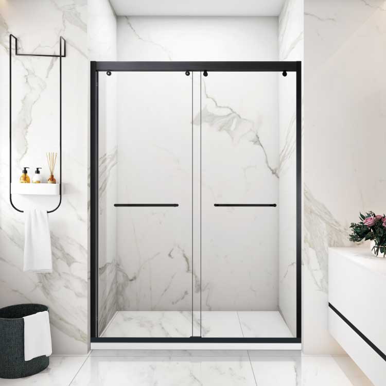 Hotel Sliding Shower Doors  Home Villa Black Aluminum Shower  Easy Install Black Frameless Clear Glass Shower Room