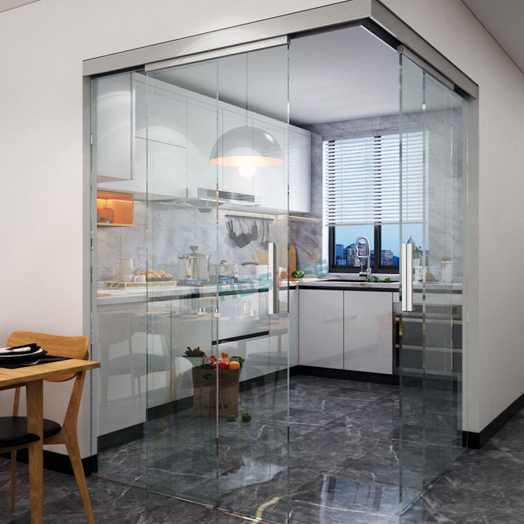 Tempered Frameless Glass Closet Sliding Door System Soft Closing Smoothly Sliding Stacking Door Price System For Kitchen