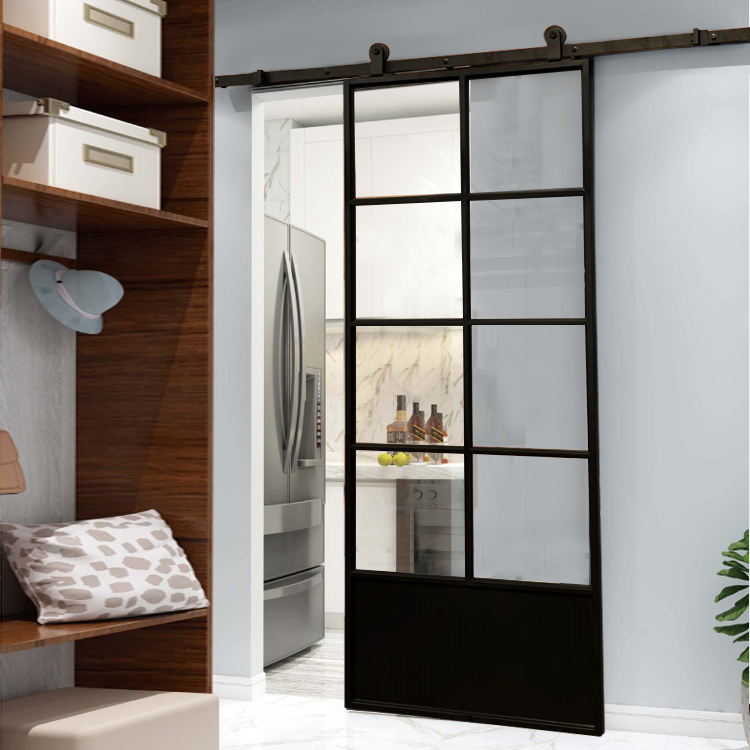 Door Interior Kitchen Black French Barn Sliding Track Iron Glass Sliding Barn Doors For Villa Home House