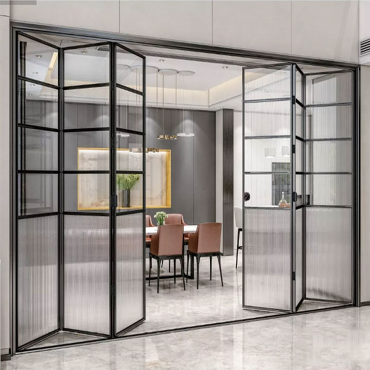 HDSAFE Slim Frame Kitchen Folding Door Aluminum Exterior Interior Glass Folding Door Patio Folded Accordion House Doors Window