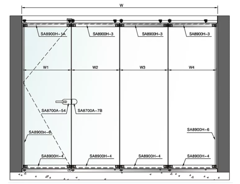 Folding glass partition door drawing