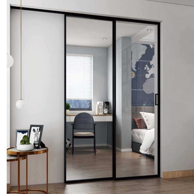 Sliding Glass Interior Doors With Frame Trackless Sliding Door Aluminum Black Frame Sliding Door Indoor Design Factory