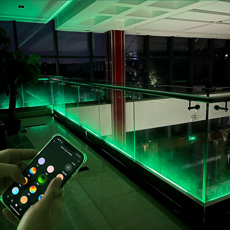 HDSAFE Terrace Glass Railing With LED Light Aluminium U Channel Staircase Deck Balcony Villa Patio Glass Balustrade LED Railing