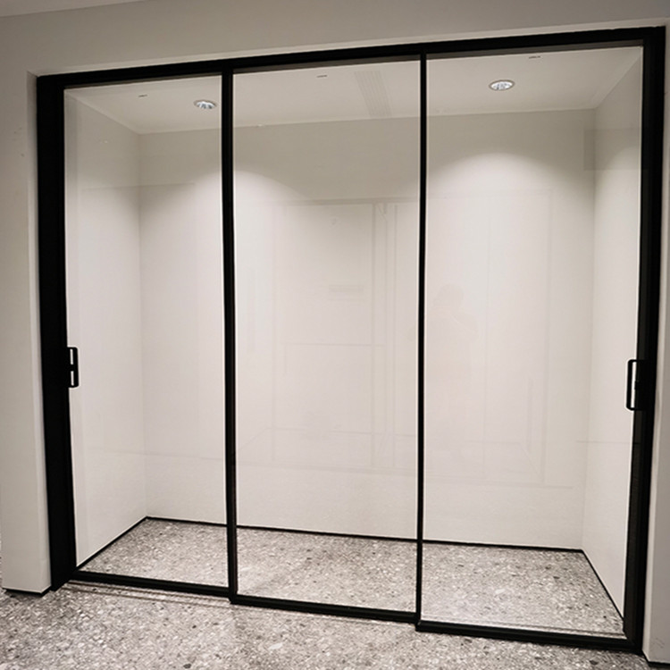 HDSAFE Interior Doors With Glass Pocket Doors Factory Hardware 8-12mm Trackless Sliding Door Double Aluminum Sliding Door