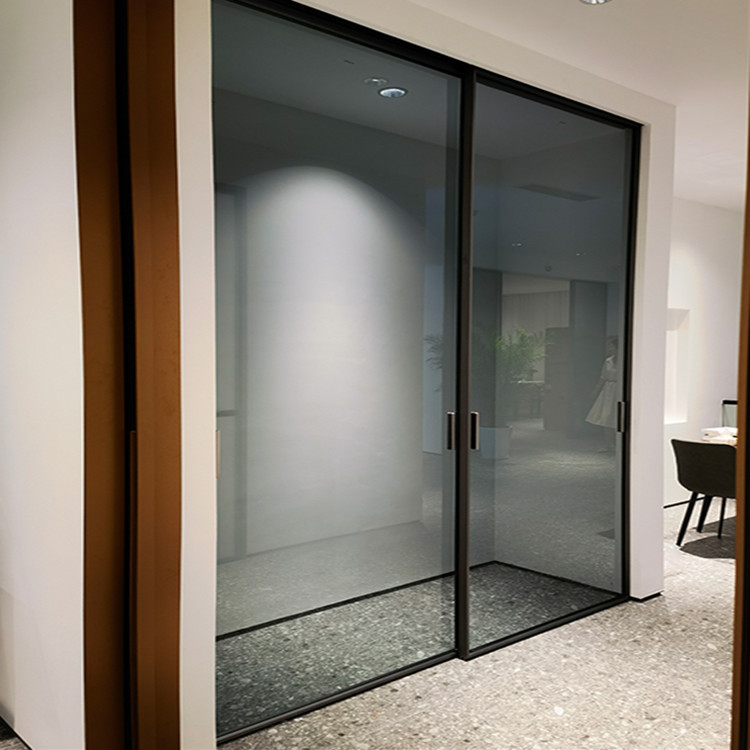 HDSAFE Interior Doors With Glass Pocket Doors Factory Hardware 8-12mm Trackless Sliding Door Double Aluminum Sliding Door