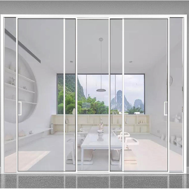 HDSAFE Commercial Aluminum Glass Sliding Door Telescopic Kitchen White Sliding Interior Glass Door