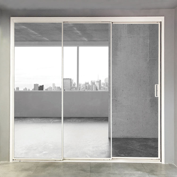HDSAFE White Frame Glass Sliding Door Pocket Doors With Glass Interior Trackless Sliding Door