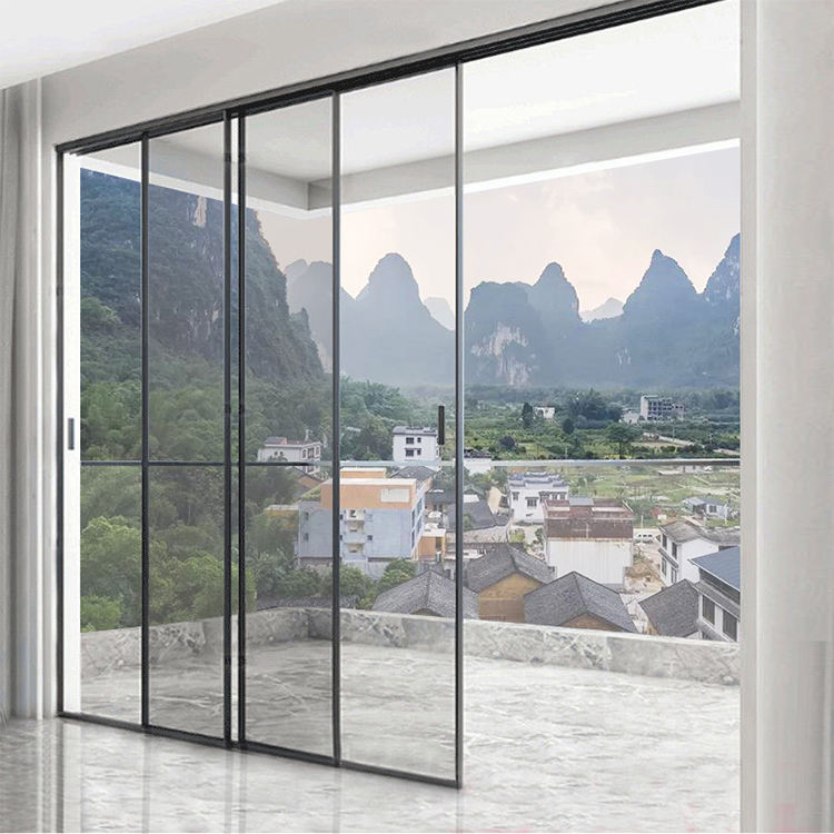 narrow black frame sliding door