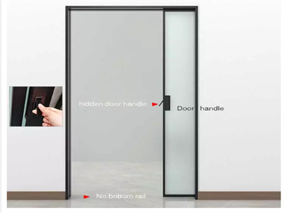 What is the design function of the glass pocket door?