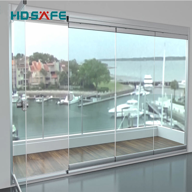 HDSAFE Frameless Folding Door Glass Partition Door Bifold Glass Sliding Folding Door Glass Door Factory