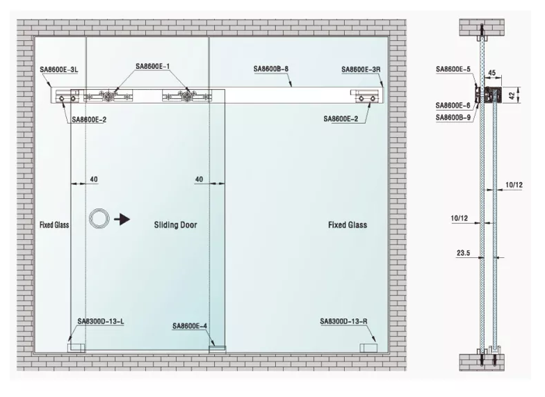 sliding frameless glass door