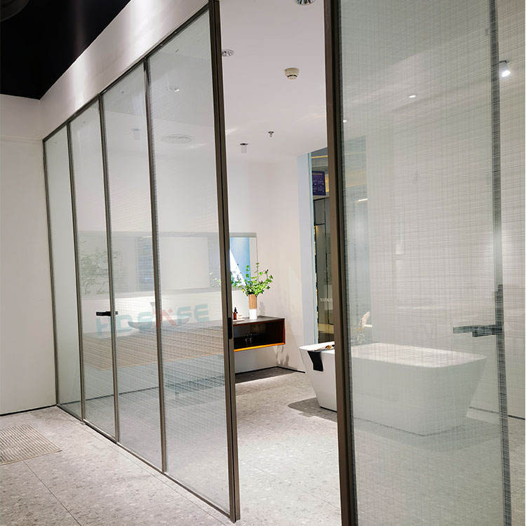 Aluminum Bathroom Office Glass Partition Wall Frosted Glass Sliding Doors Interior Swing Door