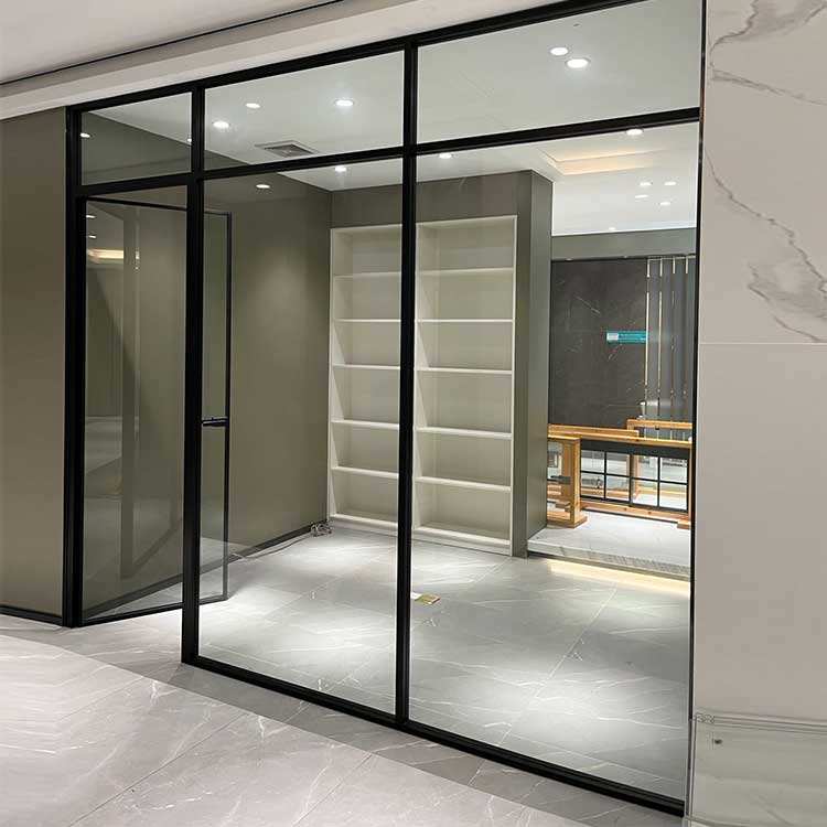 Aluminum Bathroom Office Glass Partition Wall Frosted Glass Sliding Doors Interior Swing Door