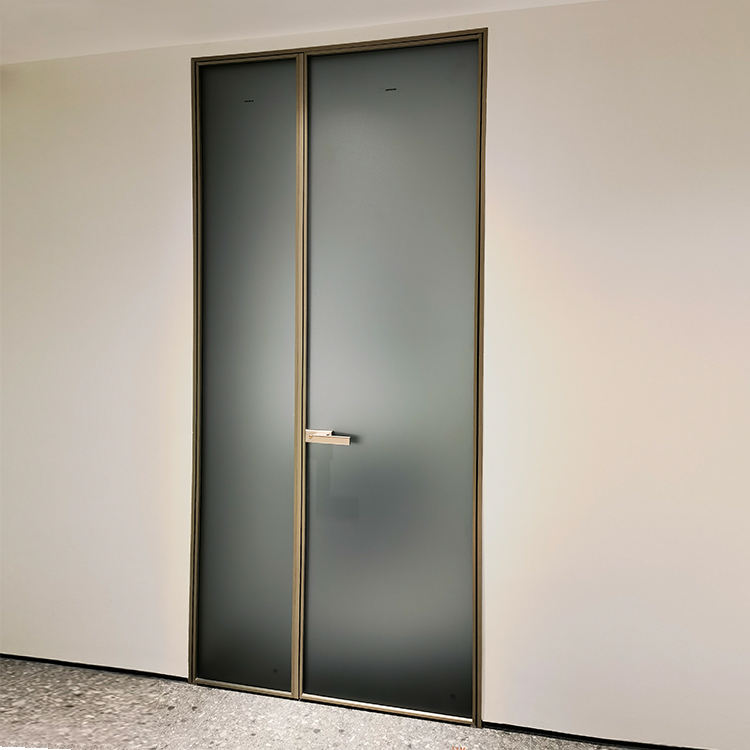 Interior Black White Flush Door Design Frosted Fluted Glass Aluminum Glass Door Glass Swing Door